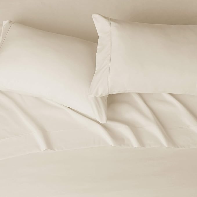 Amazon Basics Lightweight Super Soft Easy Care Microfiber Bed Sheet Set with 14" Deep Pockets - Full (Pack of 4), Beige, Solid