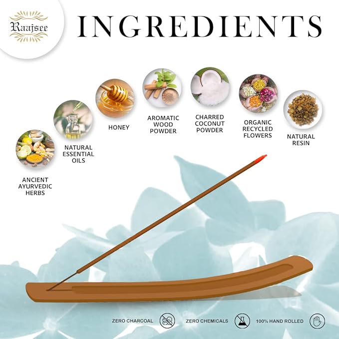 raajsee Incense Sticks 6 Pack Variety Set 15gm Each, Nag Champa- Jasmine - vanila-Japanese Rose-White Sage,100% Organic Hand Rolled- Perfect for Yoga, Meditation,Aromatherapy