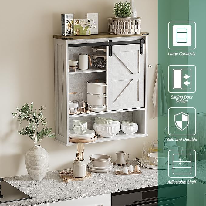Bathroom Wall Cabinet, Bathroom Storage Cabinet with Doors & Adjustable Shelves, Wall Mounted Medicine Cabinet Over The Toilet, White Cabinet for Laundry Room, Kitchen, Entryway