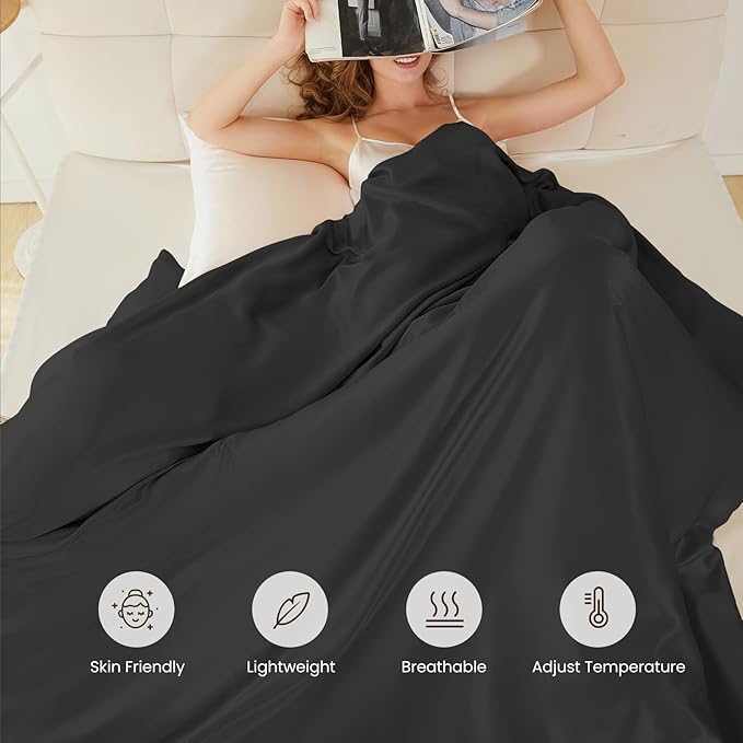THXSILK 100% Pure Mulberry Silk Duvet Cover Set 3 Piece, 6A+ Grade Luxury Soft Bedding Silk Sheets for Hair and Skin, 1 Pcs Duvet/Quilt/Comforter Cover with 2 Zippered Pillowcases (Black, King)