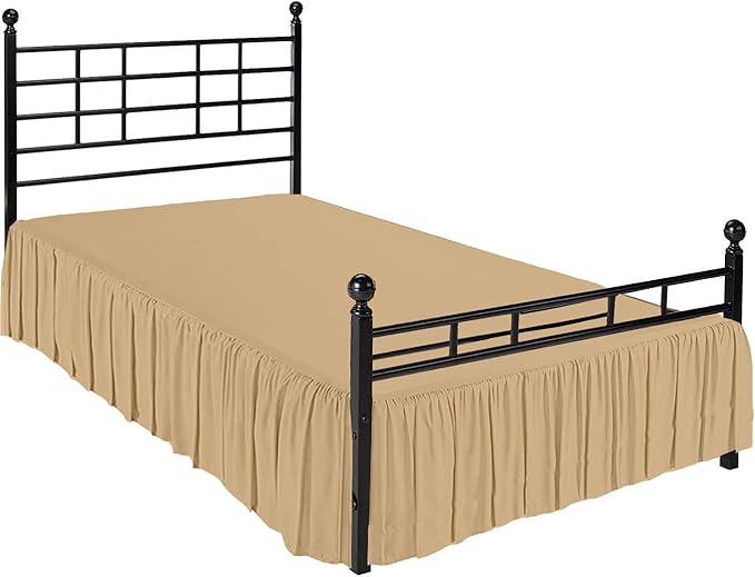 Ruffled Bed Skirt with Split Corners, Taupe, King 16 Inch Drop Bedskirt, Hotel Quality Brushed Microfiber Wrinkle Free Dust Ruffle Bed Skirt King Size