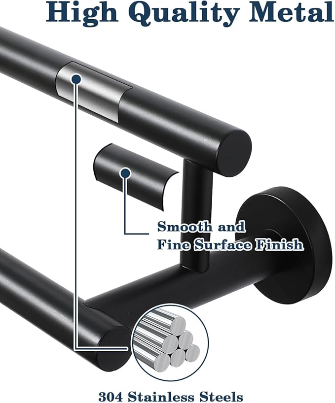 Alise Double Bath Towel Bars,28 Inch Towel Racks for Bathroom,SUS304 Stainless Steel Towel Holder,Sturdy Towel Hanger Wall Mounted,Towel Rod,Robe Towel Hooks,Matte Black Towel Rail,GYT6902-B