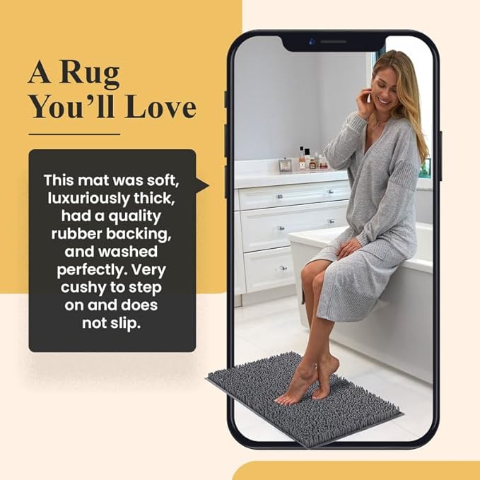 MAYSHINE Plush Shaggy Chenille Bath Mat | Extra Soft, Super Absorbent, Non-Slip Bathroom Rug | Fluffy Microfiber, Area Rug Sets for Bathroom Floor, Kitchen, Living Room | 59"x31" | Beige