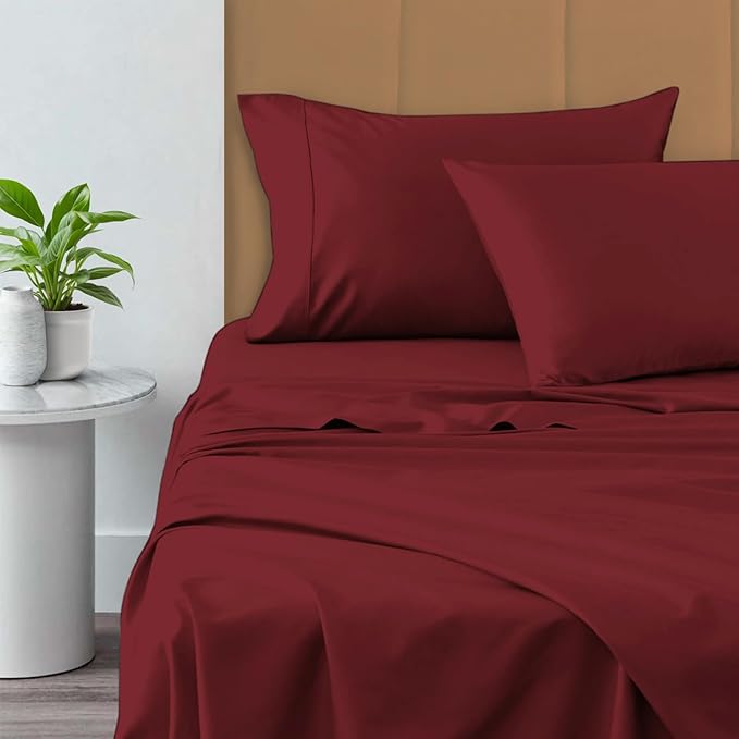 Pizuna 100% Cotton Split King Sheet Set Rio Red, 800 Thread Count 100% Long Staple Cotton Split King Sheets for Adjustable Bed, 15" Deep Pocket Sheets (Combed Cotton Bed Sheets - 5PC)