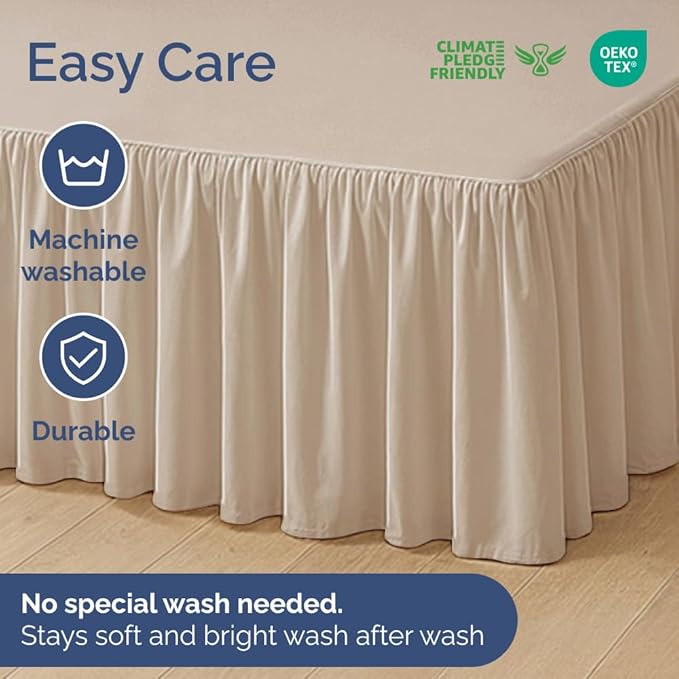 Bedskirt Queen Size Ruffle - 12 inch Drop Dust Ruffle Bed Skirt with Platform - Ultra-Soft, Easy Fit, Premium Hotel Quality - Wrinkle, Fade & Shrink Resistant - for Women, Men, Kids and Teens - Cream