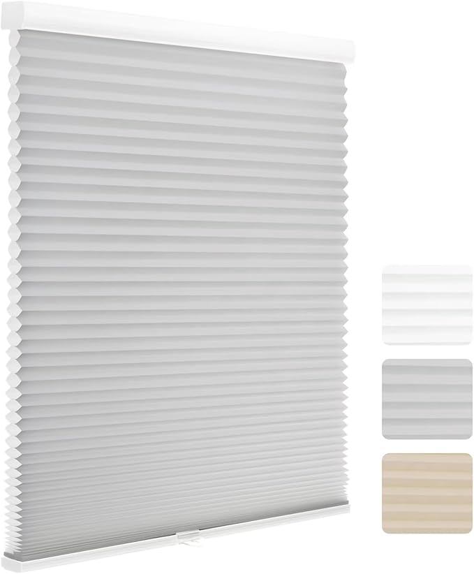 MYshade 1.5-Inch Cellular Cordless Light Filtering Shades,Thermal Insulating Noise Reducing Waterproof Blinds,Honeycomb Window Treatments for Indoor Light Control (Grey-32 W x 72" H)