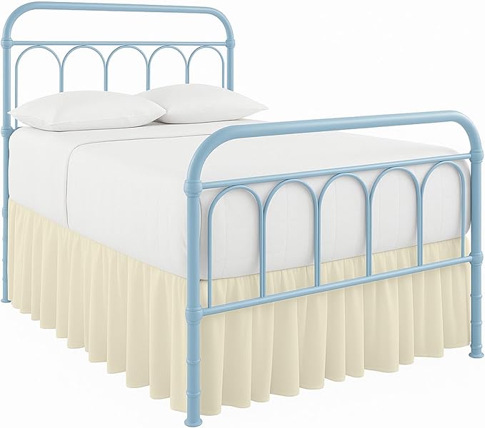 Ruffled Bed Skirt with Split Corners-Dust Ruffle - 24" Drop 100% Microfiber Soft,Sheen & Luxurious Look - Bed Skirts (Ivory -Queen)