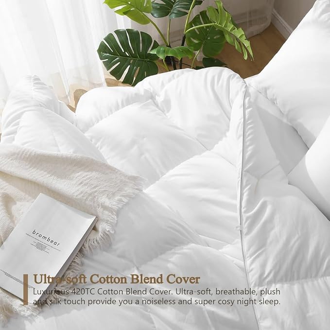 DWR Heavyweight Down Feather Fibers Comforter California King, Ultra-Soft Cotton Blend Fabric 68oz, Thick Winter Warm Duvet Insert for Cold Weather or Sleeper (104x96, White)