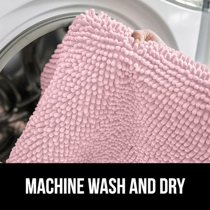 GORILLA GRIP Bath Rug Mat 30x20, Soft Absorbent Chenille, Quick Dry Microfiber Mats, Rubber Backing Washable Shower Floor Rugs, Bathmat Runner, US Designed Bathroom Home Decor Accessories Light Pink