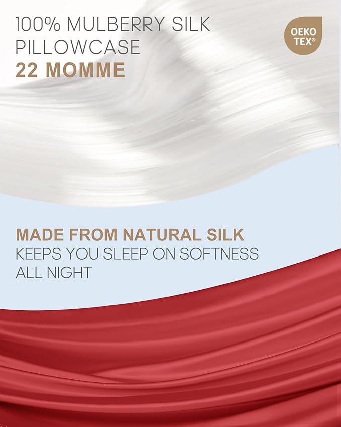 THXSILK Set of 2 100% Mulberry Silk Pillowcase for Hair and Skin Health, 22 Momme Soft and Smooth Pillowcases with Hidden Zipper, Both Sides Premium Grade 6A+ Silk, California King 20"x40", Red