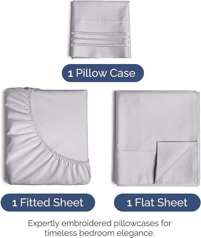 Twin XL Size 3-Piece Sheet Set - Extra Soft, Breathable & Cooling - Hotel Luxury Durable Bed Sheets for Women & Men - Deep Pockets, Easy-Fit & Wrinkle-Free - Light Lilac Oeko-Tex