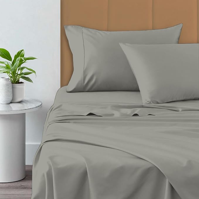 Pizuna Pure 100% Cotton Queen Size Sheet Set New Silver, 800 Thread Count 100% Long Staple Cotton Sateen Queen Sheet Set with 15" Deep 2 Extra Pillowcases (Combed Cotton Bed Sheet Set)