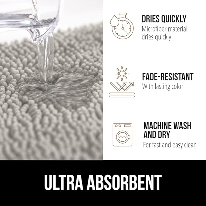 GORILLA GRIP Bathroom Rug Sets, Soft Chenille 2 Piece Area Rugs Set, Toilet Base Mat and 30x20 Carpet, Absorbent Microfiber Washable Mats Dry Quickly, Home Décor and Bath Room Accessories, Lt Gray