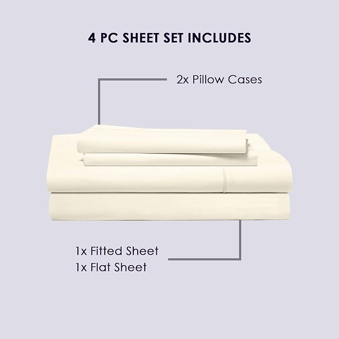 Pizuna Pure 100% Cotton California King Size Sheets, 800 Thread Count Long Staple Cotton Crisp Sateen Sheets with 15in Deep Pocket (Combed New Ivory)