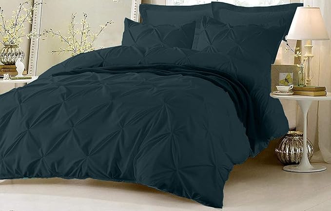 Bluemoon Homes Duvet Cover Oversized King Cotton 800 Thread Count 100% Egypitian Pinch Pleated 1 Duvet Cover & 2 Pillow Shams Long Staple Quilt Silky Soft, Breathable with Zipper -3 Piece Set (Teal)