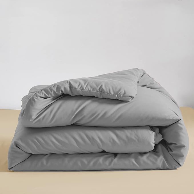 KAREVER Silver Grey Comforter Set Cal King Bright Gray Beddig Set for Kids Teens Adult Solid Silver Color Bedding Set 3 Pieces with 2 Pollowcases Lightweight Durable Gray Comforter