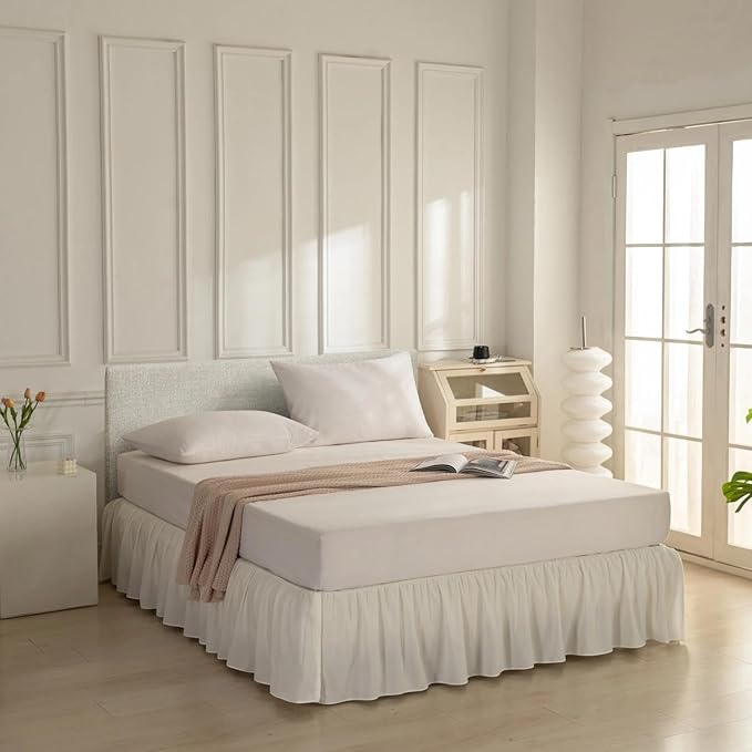 Bed Skirt Full Size Ruffled Bed Skirt with Split Corners, Full Bed Skirts 14 Inch Drop with Platform, 14'' Full -Ivory