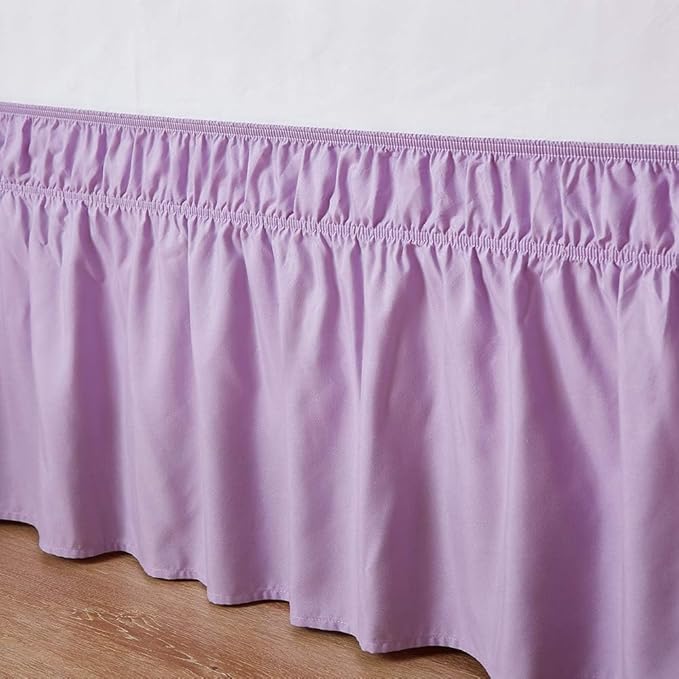 MEILA Wrap Around Bed Skirt Three Fabric Sides Elastic Dust Ruffled 24 Inch Tailored Drop,Easy to Install Fade Resistant-Light Purple, Queen/King