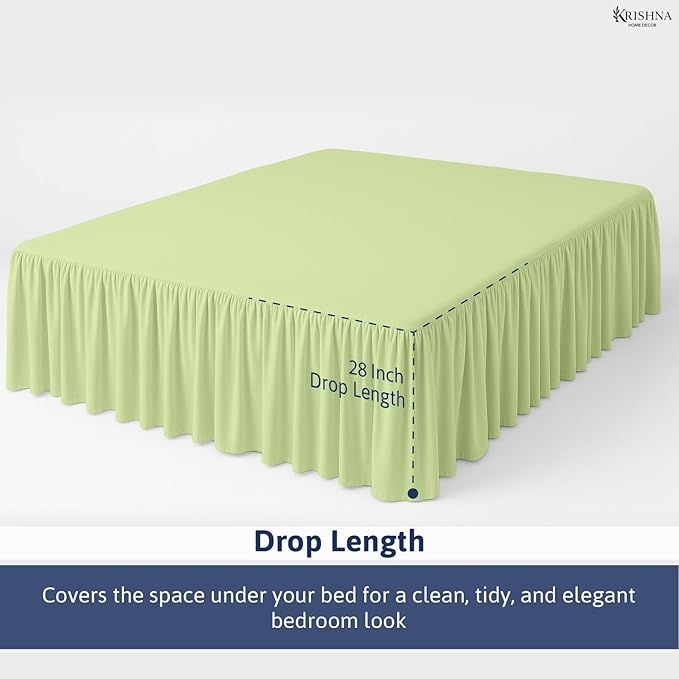 KRISHNA Ruffled Bed Skirt with Split Corners Full, 100% Microfiber Hotel Quality, 28 Inch Drop Dust Ruffle Gathered Bedskirt with Platform, 54" x 75", Sage