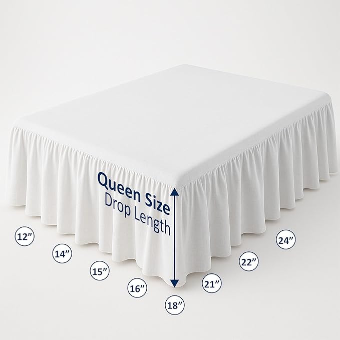 Ruffled Bed Skirt with Split Corners-Dust Ruffle - 24" Drop 100% Microfiber Soft,Sheen & Luxurious Look - Bed Skirts (White -Queen)