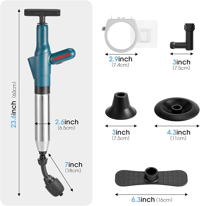 TheElves Toilet Plunger Heavy Duty Pro, Electric High Pressure Toilet Clog Remover Tool, Powerful Bathroom Plunger with Holder for Drain Cleaning - Green