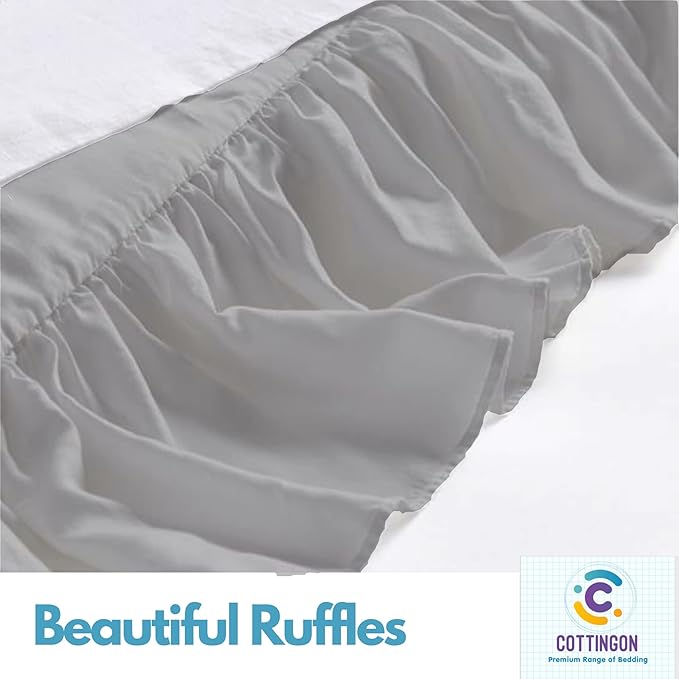 Ruffled Bed Skirt with Split Corners-Dust Ruffle - 15" Drop 100% Microfiber Soft,Sheen & Luxurious Look - Bed Skirts (Light Grey -Full)