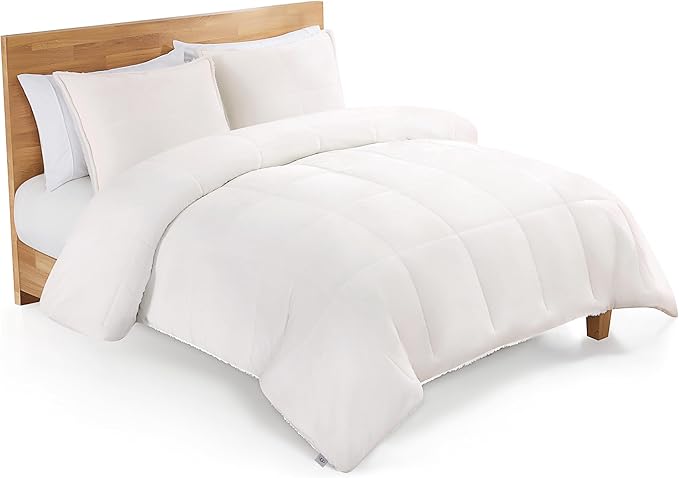 UGG Blissful Comforter Set with 2 Pillow Shams Reversible White Comforter Plush Fluffy Warm Bed Set Premium Hypoallergenic Down Alternative Bedding Breathable, King/California King, White Snow