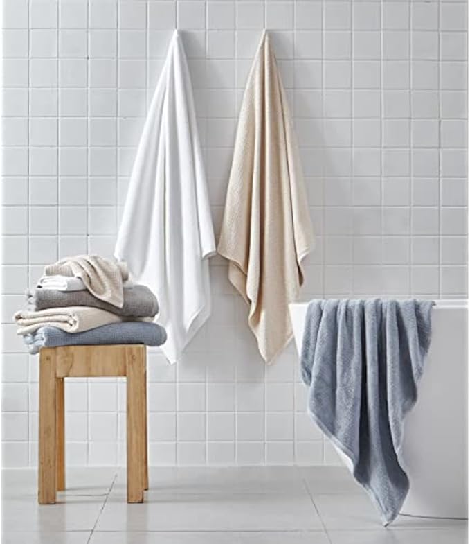 Nautica - Bath Towels, 100% Soft & Absorbent Cotton with Waffle Texture, Highly Absorbent & Quick Dry, Medium Weight Bathroom Towels (Oasis Beige, 8 Piece) (Pack of 6)
