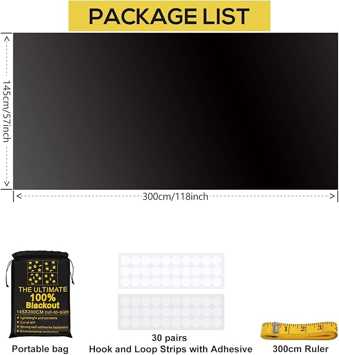 ULIGOOD Portable Blackout Shades (118" x 57") Travel Window Blackout Curtains, 100% Blackout Material Temporary Blackout Blinds for Baby Nursery, Bedroom, Caravan, Office or Travel Use