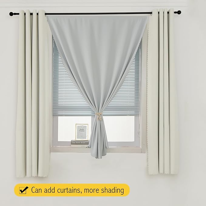 Self Adhesive Curtains Portable Blackout Curtain Simple and Easy to Install Bedroom Window Thermal Lnsulated Kitchen Room Darkening Black Small Drapes, 59" W X 96" L, White, 1 Panel