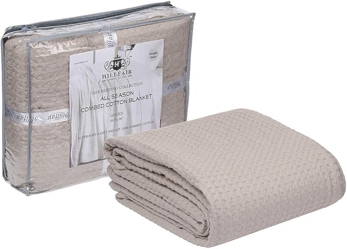 HILLFAIR 100% Combed Cotton Blanket–102x108 Inch California King Size Bed Blankets– Warm Soft All Season Breathable Blankets– Extra Large Oversized California King Blanket- Khaki King Cotton Blankets