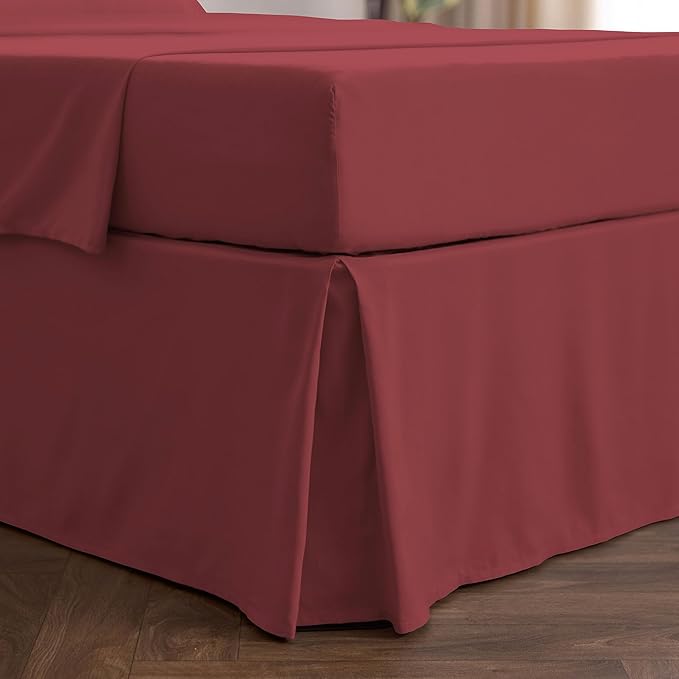 Mellanni Bed Skirt King Size - Bed Skirting - 15-Inch Tailored Drop Pleated Dust Ruffle - Hotel Luxury Bedding - Wrinkle, Fade, Stain Resistant - 1 Bedskirt (King, Brick Red)