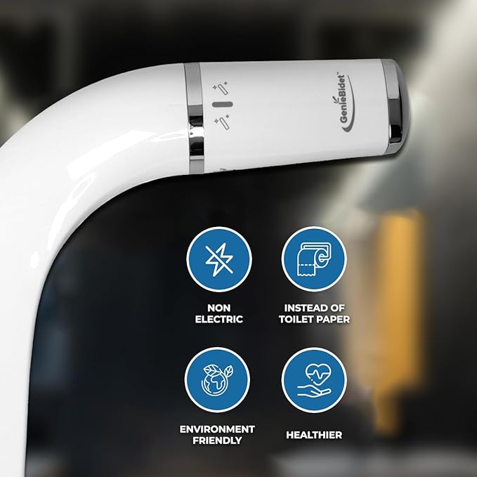 GenieBidet Bidet Attachment for Toilet, Ultra-Slim Self Cleaning Toilet Bidet with Separate Rear & Feminine Cleansing Nozzles, Includes Travel Bidet & 4 Accent Rings (Right-Handed)