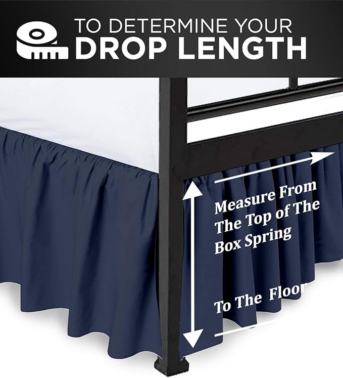 Ruffled Bed Skirt with Split Corners, Navy Blue, King 14 Inch Drop Bedskirt, Hotel Quality Brushed Microfiber Wrinkle Free Dust Ruffle Bed Skirt King Size