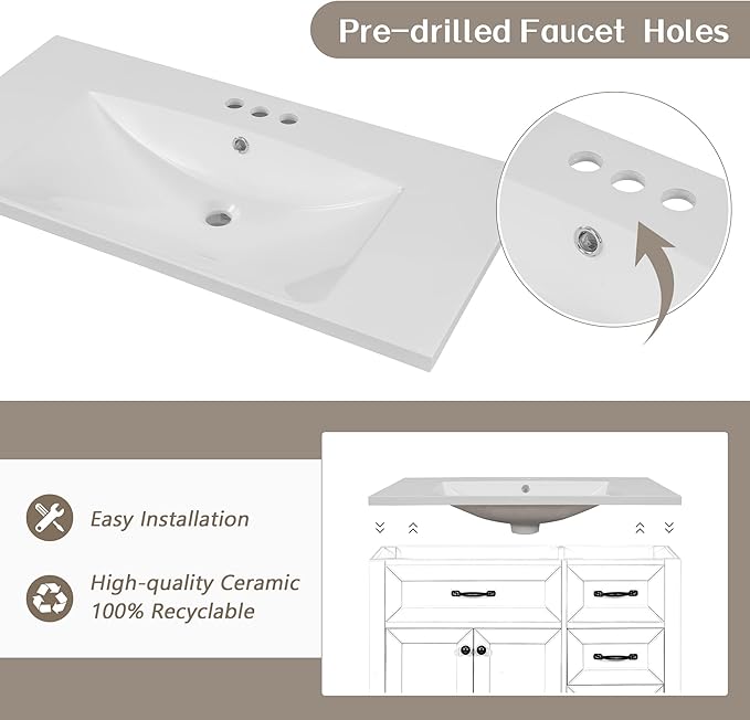 Favfurish 36" Bathroom Vanity with Sink Combo,Bathroom Vanity Cabinet with Two Soft-Closing Doors and Four Drawers,Free Stading Vanities w/Modern Design,for Bathroom,Easy Assembly,Grey