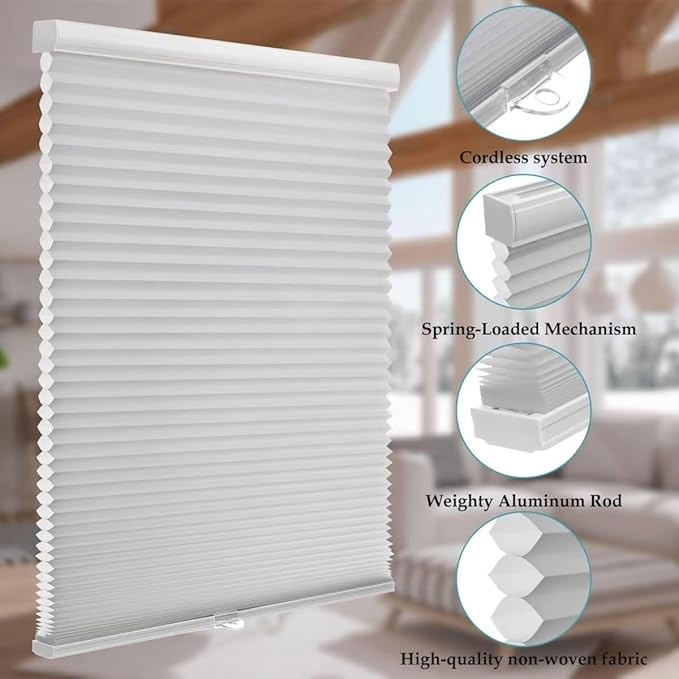 MYshade 1.5-Inch Cellular Cordless Light Filtering Shades,Thermal Insulating Noise Reducing Waterproof Blinds,Honeycomb Window Treatments for Indoor Light Control (Grey-24 W x 50" H)