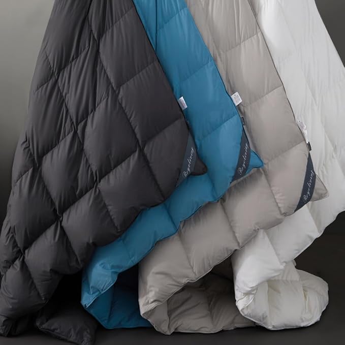 Royoliving Premium Feathers Down Duvet Insert Comforter King Size Charcoal Grey All Season Medium Warmth Winter 100% Cotton Cover with Corner Tabs (106x90, 60 oz)