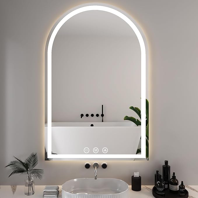 LED Bathroom Mirrors with Lights 32"x48" Arched Mirror for Wall,led Vanity Mirror, Anti-Fog,LED Mirrors with Front Light and Backlit, Anti-Fog, Dimmable, 3 Color, Shatterproof, Touch Sensor