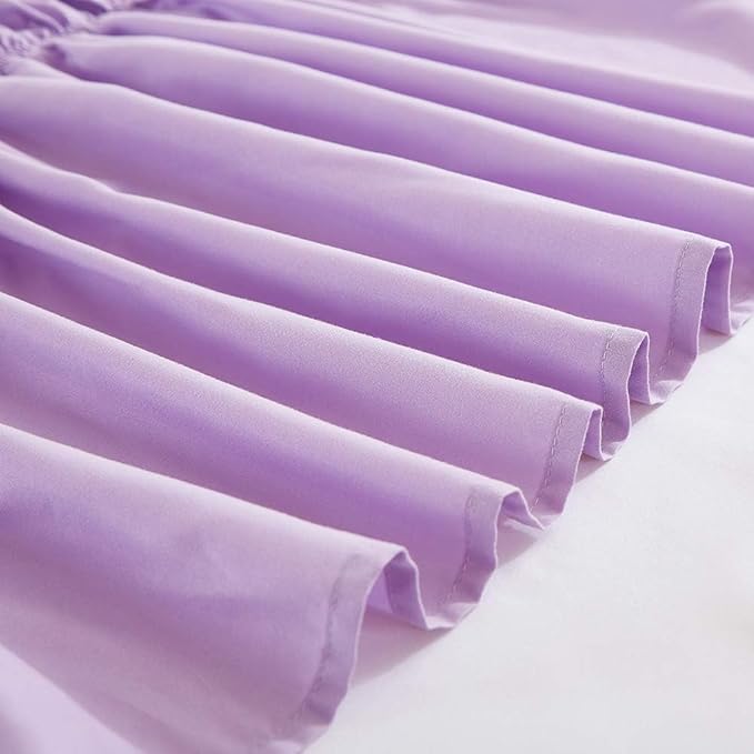 MEILA Wrap Around Bed Skirt Three Fabric Sides Elastic Dust Ruffled 24 Inch Tailored Drop,Easy to Install Fade Resistant-Light Purple, Queen/King