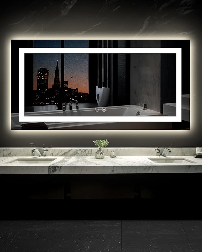 Ensenior LED Bathroom Mirror 72"x36" with Front and Backlight, Stepless Dimmable Wall Mirrors with Anti-Fog, Shatter-Proof, Memory, 3 Colors, Modern LED Vanity Mirror-ETL & FCC