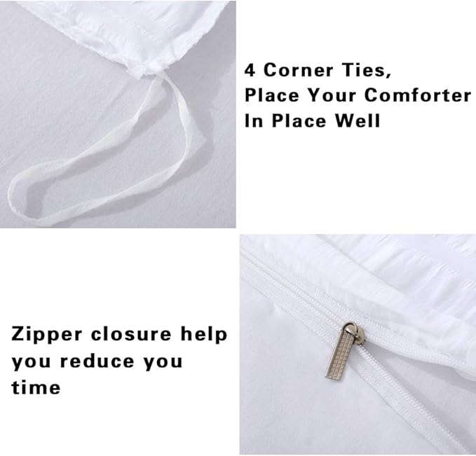 AveLom White Duvet Cover Queen (90 x 90 Inches)， 3 Pieces (1 Duvet Cover + 2 Pillow Cases) Stripe Zipper Closure Corner Ties Soft Washed Microfiber Duvet Cover for Men, Women