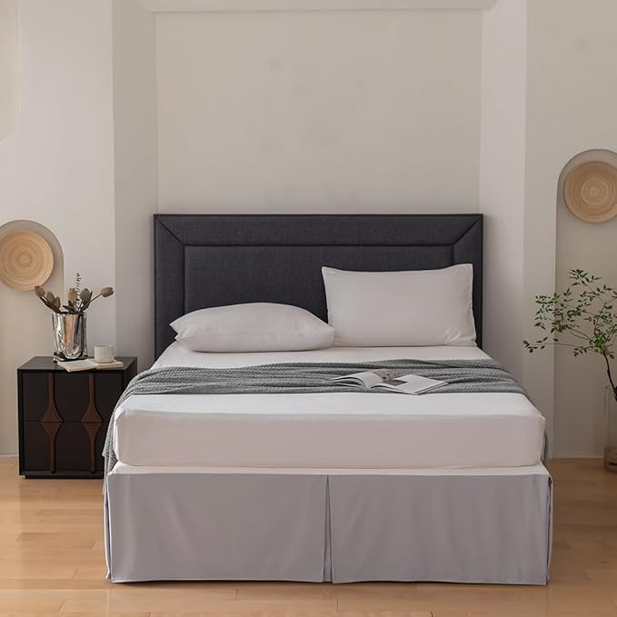 Queen Bed Skirt, Grid Plaid Soft Quadruple Pleated Ruffle Bed Skirt, Tailored Dust Ruffle 16 Inch Drop Easy Fit, Machine Washable (Silver Grey)