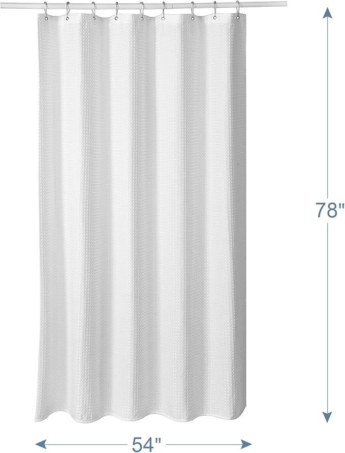 AmazerBath Waffle Shower Curtain White, Stall Shower Curtain, Heavy Duty Fabric Shower Curtains, Hotel Quality Bathroom Shower Curtains, 54 x 78 Inches