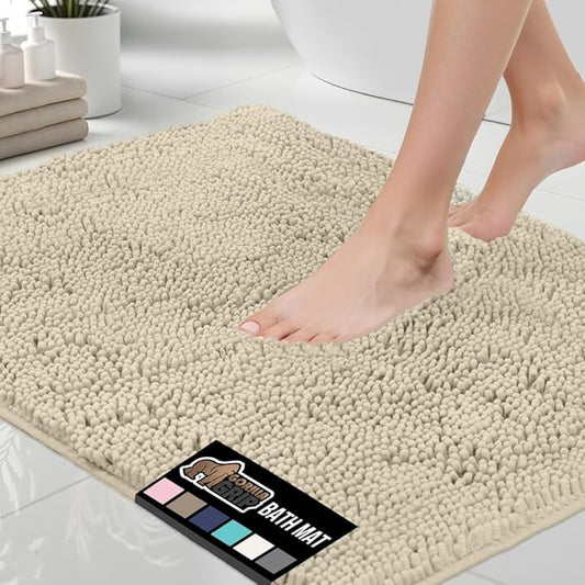 GORILLA GRIP Bath Rug Mat 30x20, Thick Soft Absorbent Chenille, Quick Dry Microfiber Mats, Rubber Backing Washable Shower Floor Rugs, Bathmat Runner, US Designed Bathroom Home Decor Accessories Sand