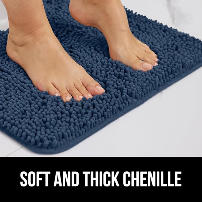 GORILLA GRIP Bathroom Rug Sets 3 Piece, Bath Mat Set and Oval Toilet Base with Rubber Backing, Plush Absorbent Shaggy Chenille Washable Mats, Includes 24x19.5, 24x17 and 36x24 Inch Rugs, Navy