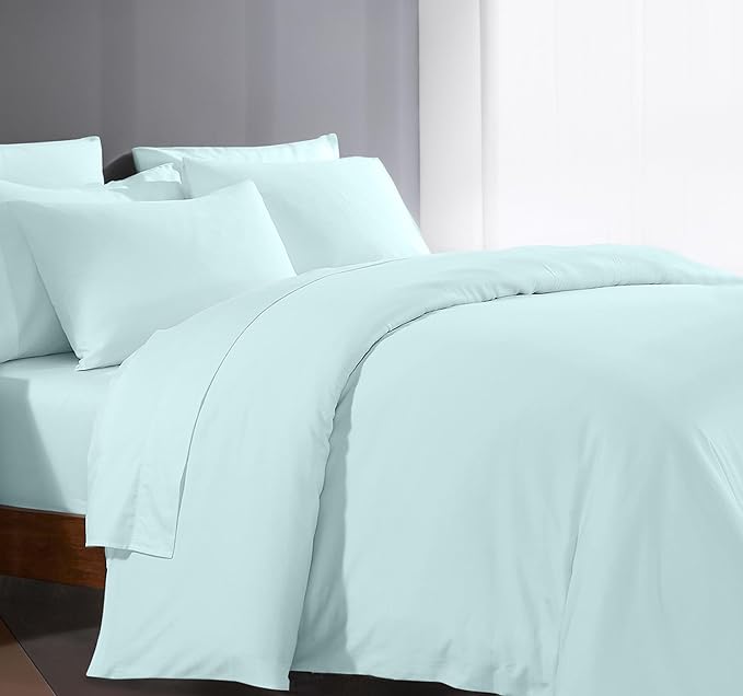 Queen Duvet Cover 1000 Thread Count 100% Egyptian Cotton Long Staple Quilt 1 Duvet Cover 2 Pillow Shams Solid Pattern Silky Soft, Breathable Cover Set 3 Piece Set for Comforter(Aqua Blue)