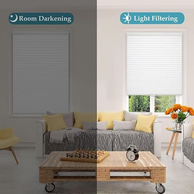 MYshade 1.5-Inch Cellular Cordless Light Filtering Shades,Thermal Insulating Noise Reducing Waterproof Blinds,Honeycomb Window Treatments for Indoor Light Control (White-27 W x 72" H)