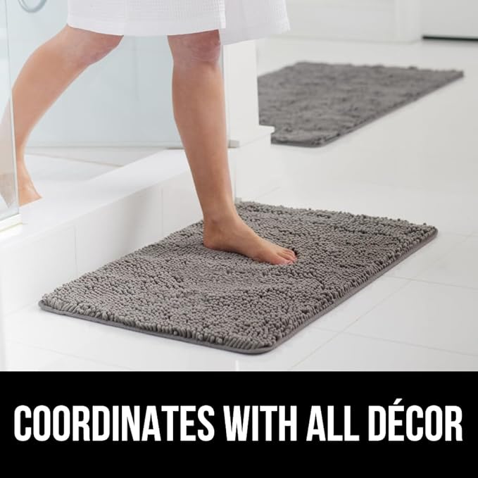 GORILLA GRIP Bathroom Rug Sets, Soft Chenille 2 Piece Area Rugs Set, Toilet Base Mat and 30x20 Carpet, Absorbent Microfiber Washable Mats Dry Quickly, Home Décor and Bath Room Accessories, Grey
