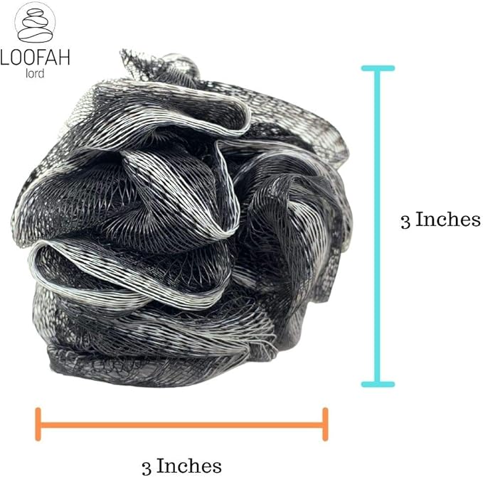 24 Bamboo Charcoal Infused Black Bath or Shower Sponge Loofahs Pouf Medium Mesh Wholesale Bulk LOT