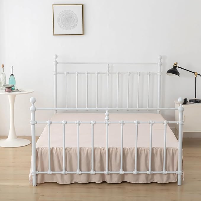 Bed Skirt, Full Size Ruffled Bed Skirts with Split Corners, 16 Inch Drop Dust Ruffle Bed Skirt with Platform, Full -16 Inch, Cream